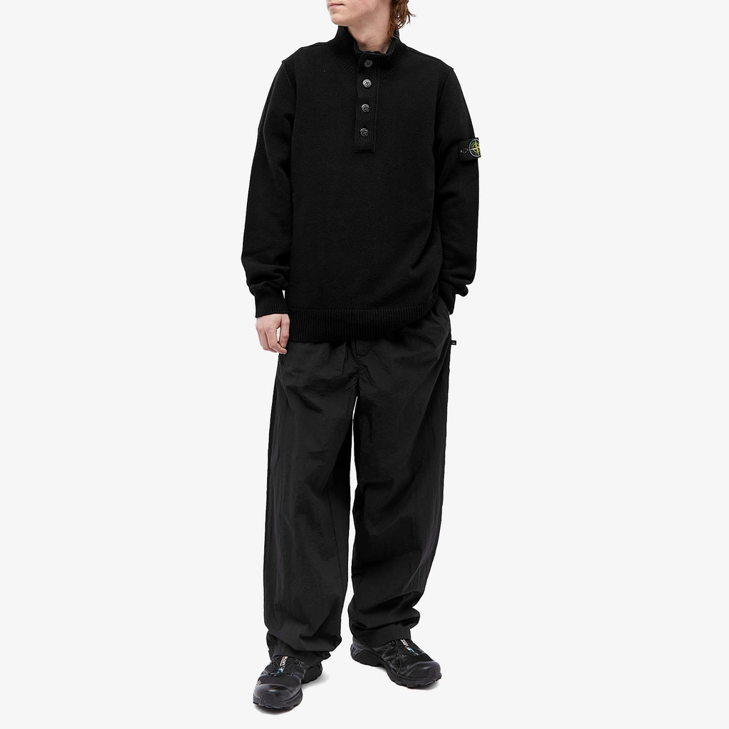 Stone Island Men's Stand Collar Button Neck Knit Black